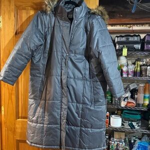 Totes Women's Charcoal Puffer Coat with Faux Fur Hood